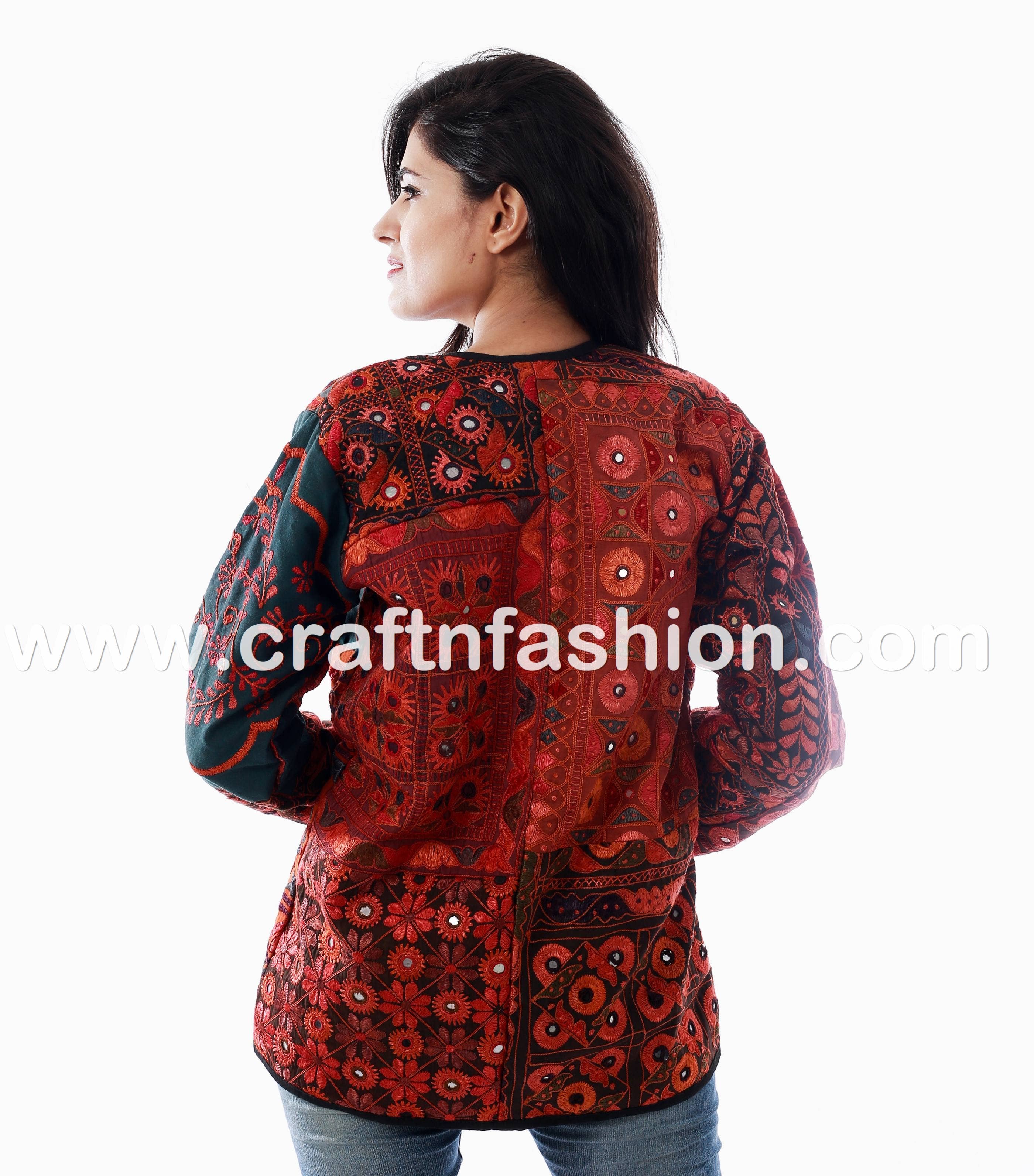 Meghcraft - Vente Veste – femme - Manteau indien vintage brodé en patchwork miroir10