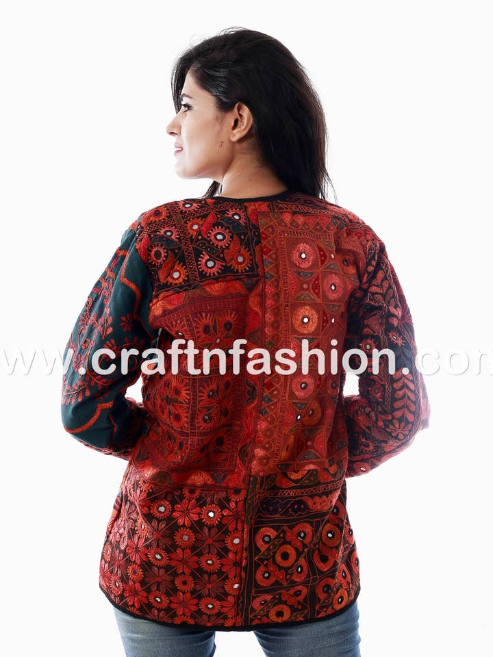 Meghcraft - Vente Veste – femme - Manteau indien vintage brodé en patchwork miroir10