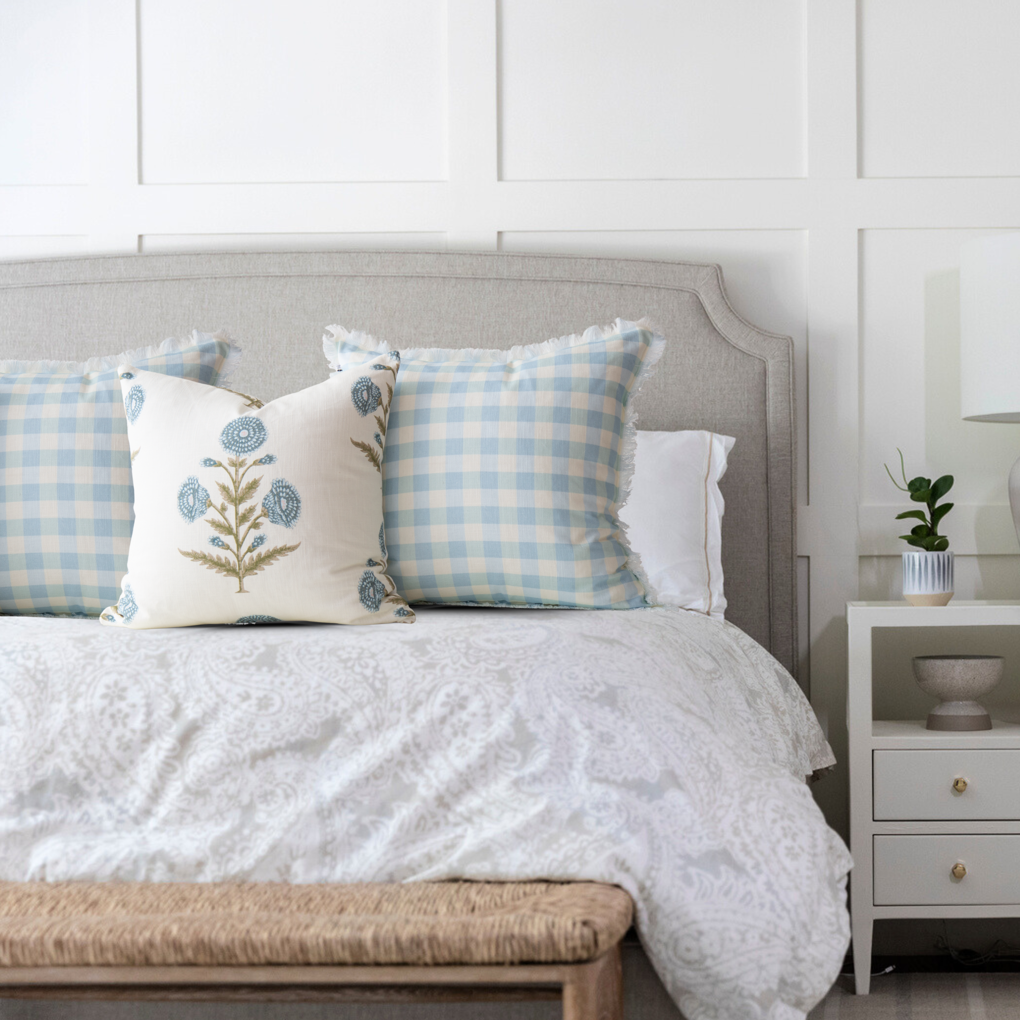 Tajik  Home  LLC - Vente Housse de coussin - Housse de Coussin Vichy Vintage Idamae Sky6