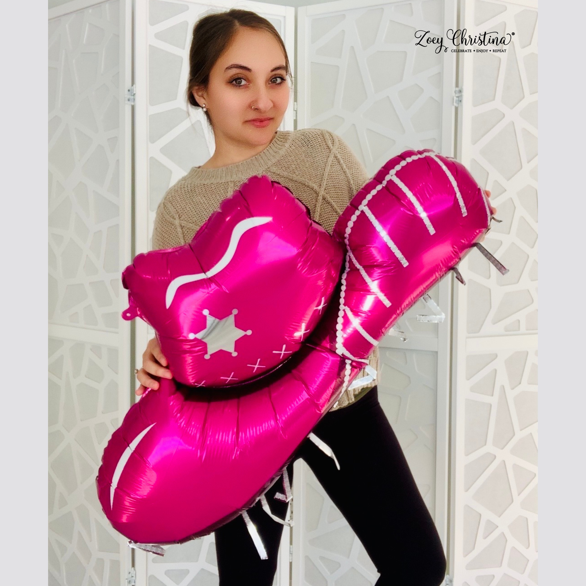 Zoey Christina – wholesale Balloon – Pink Cowgirl Boot or Hat Balloon – Western Party Decoration2