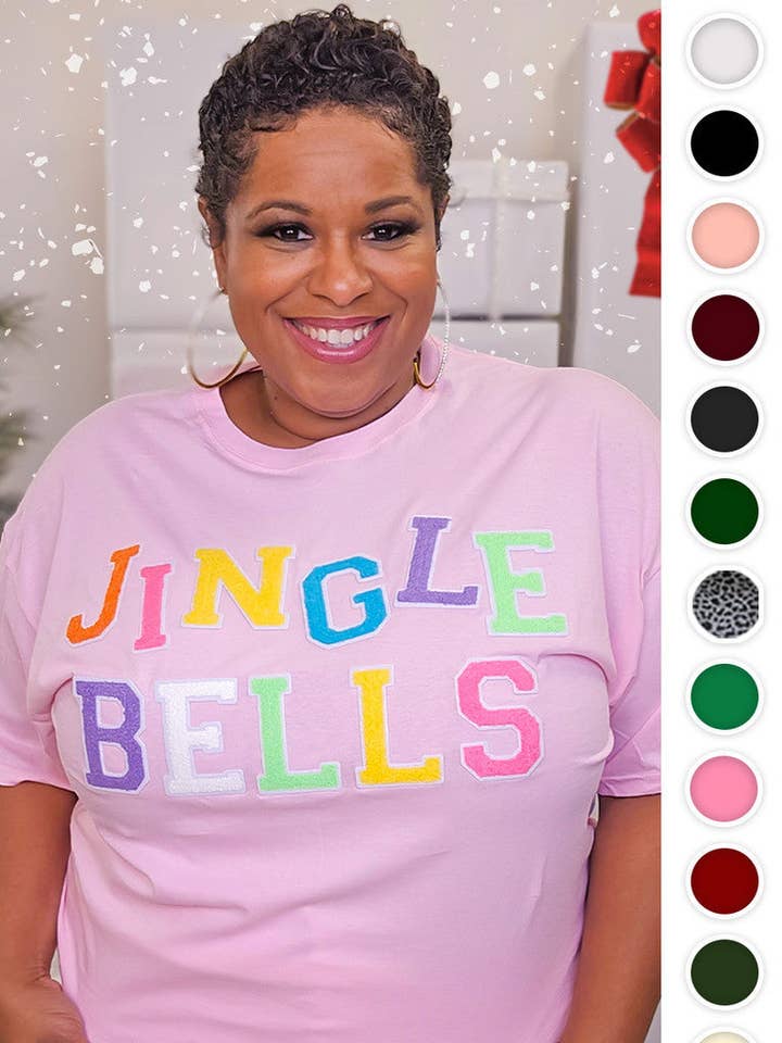 Soft Chenille Jingle Bells Graphic T-Shirt for wholesale by Sugar Stitch