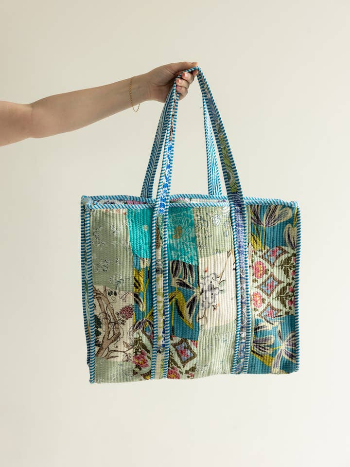 Patchwork Quilted Tote Bag 17x18" for wholesale by Made By Good Karma