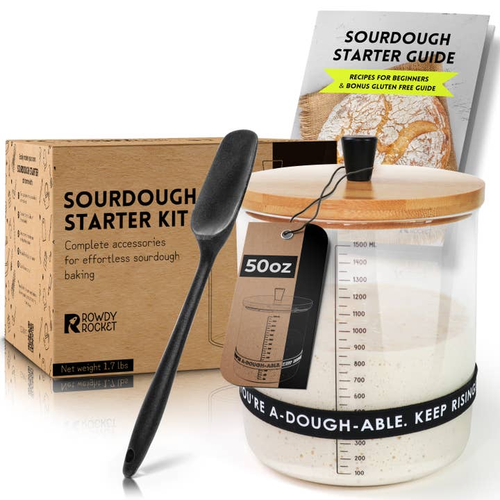 Rowdy Rocket - Wholesale Jar - Sourdough Starter Kit with 50oz Glass Jar, Spatula & More