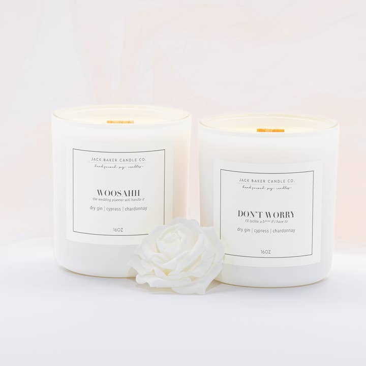 Jack Baker Candle Co - Wholesale Jar/Filled Candle - White Linen / Wedding Collection - Don't Worry 16oz