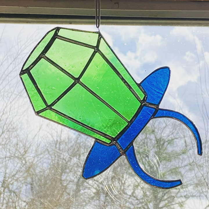 Funky Candy Sucker Stained Glass Sun Catcher, Green for wholesale by AG Glass Studio