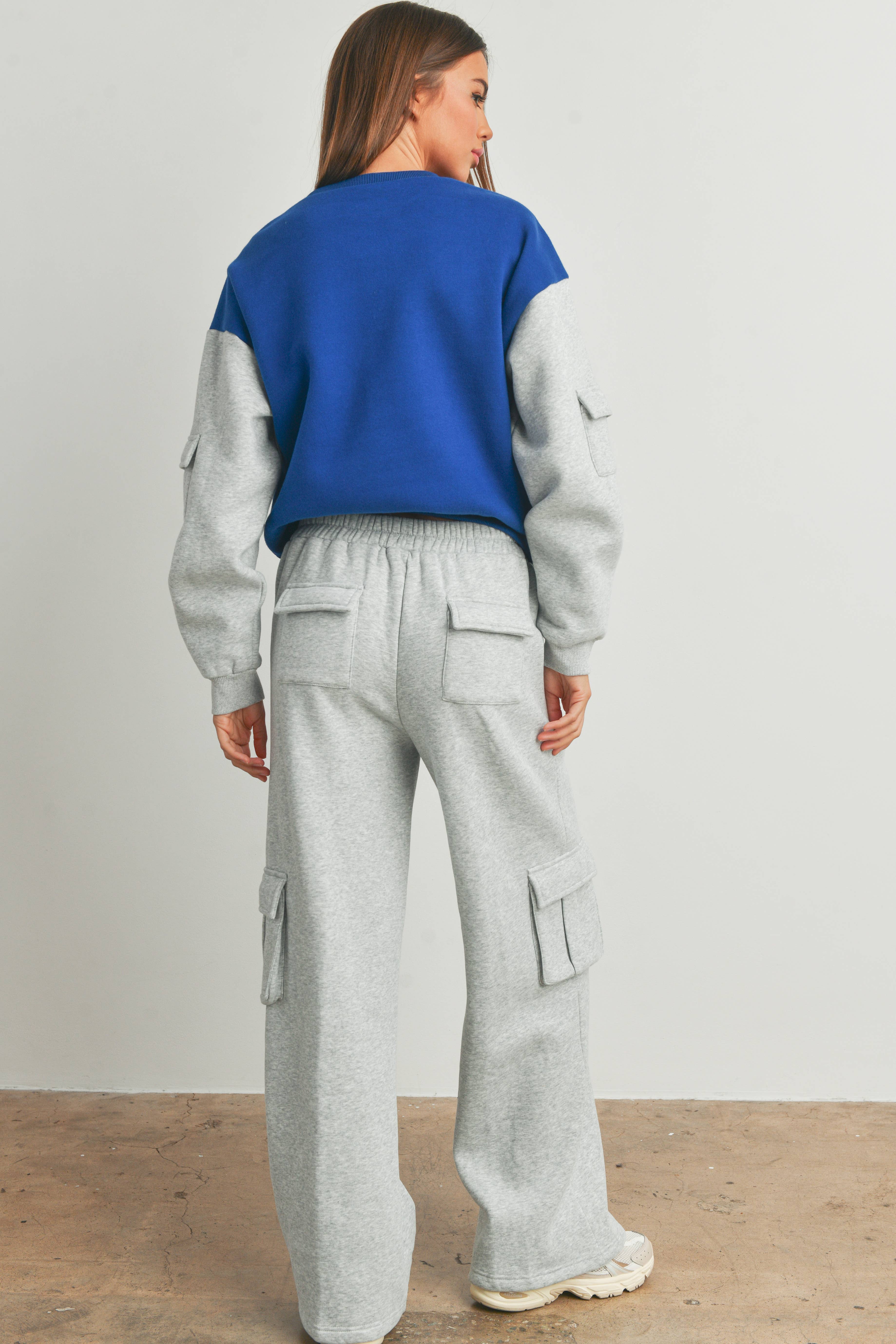 BUTTERMELON – wholesale Lounge Sweatpants/jogging bottoms – Women's – Fleece Terry With Side Patched Cargo Sweatpants - BMP71408