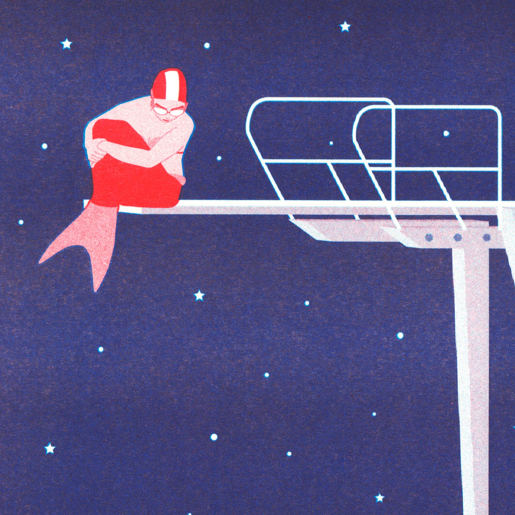 Doriane Millet - Wholesale Art Print - The Little Mermaid - A4 risography - blue starry version2