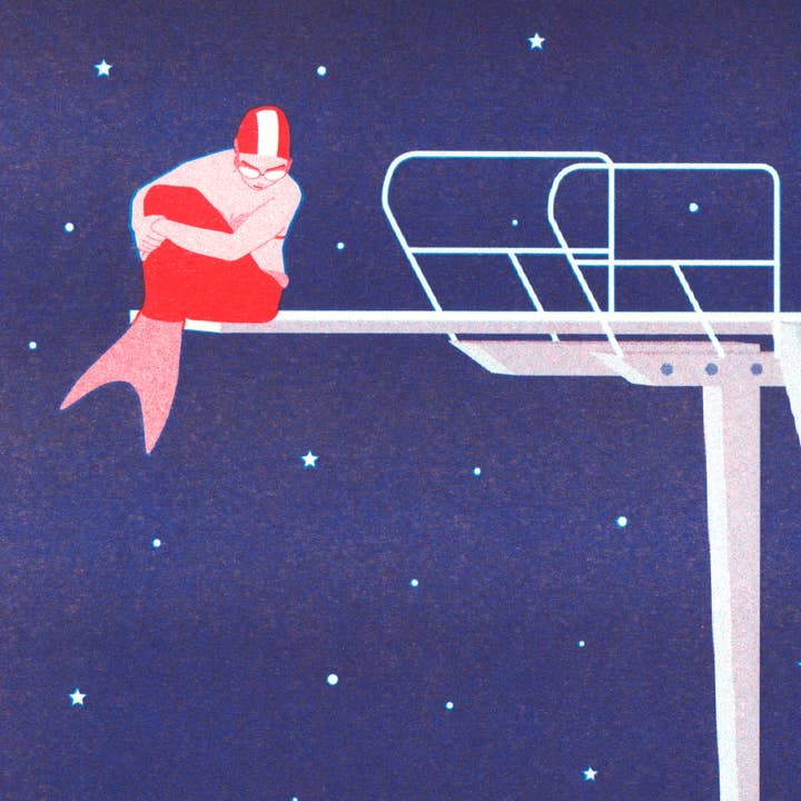 Doriane Millet - Wholesale Art Print - The Little Mermaid - A4 risography - blue starry version2