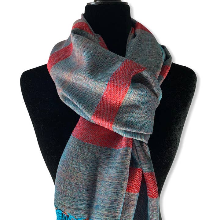 Dandarah - Wholesale Scarf - Unisex - Helyat Handwoven Bamboo Viscose Scarf - Turquoise & Pink