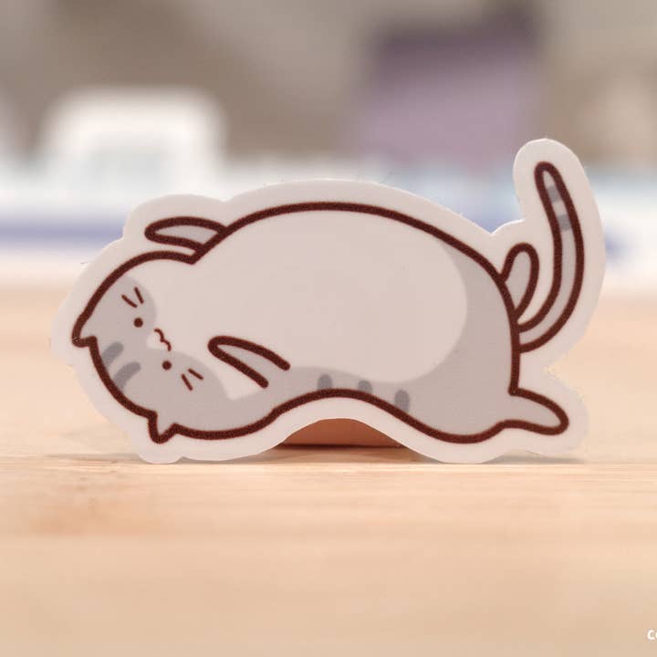Tabby Yoga Kitty vinyl sticker for wholesale by Cafe De Yume