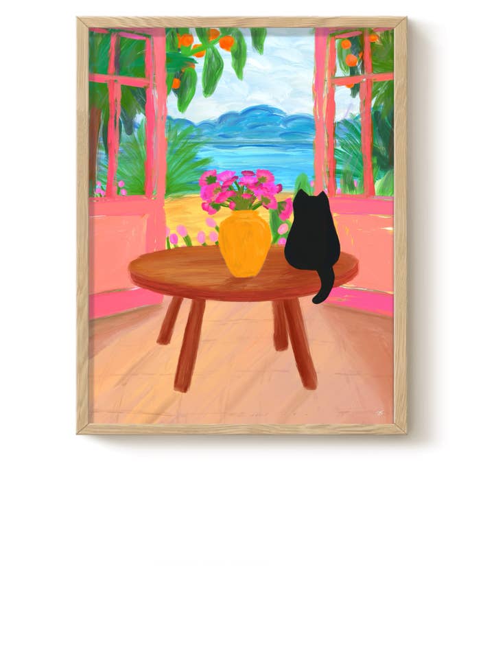 Beach Views Cat Art Print - Gifts, Homeware - Various Sizes for wholesale by The Paper Tail
