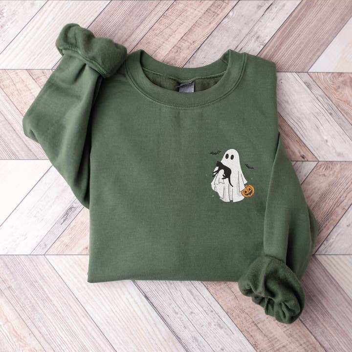 BRODERET Ghost Crewneck Sweatshirt til efterårskattrøjer for engroshandel hos P E T I T R U E