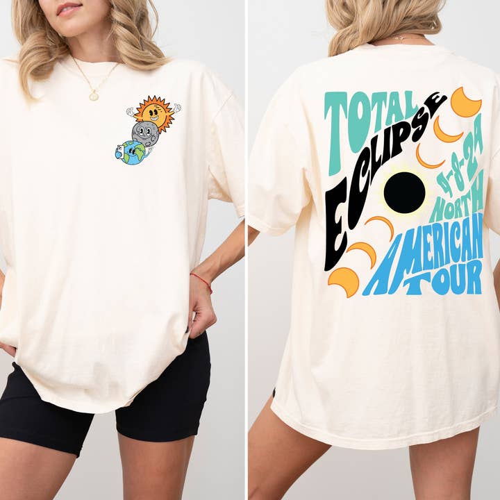 TheKingShirt - Wholesale Screen Printed T-Shirt - Women's - Total Solar Eclipse 2024 Double-Sided Shirt, April 8th0