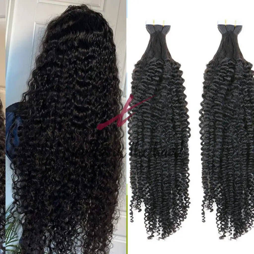 Colore naturale (1B) Extension per Capelli Umani Kinky Curly a Nastro | Capelli Vergini Brasiliani in vendita all'ingrosso su Faire6