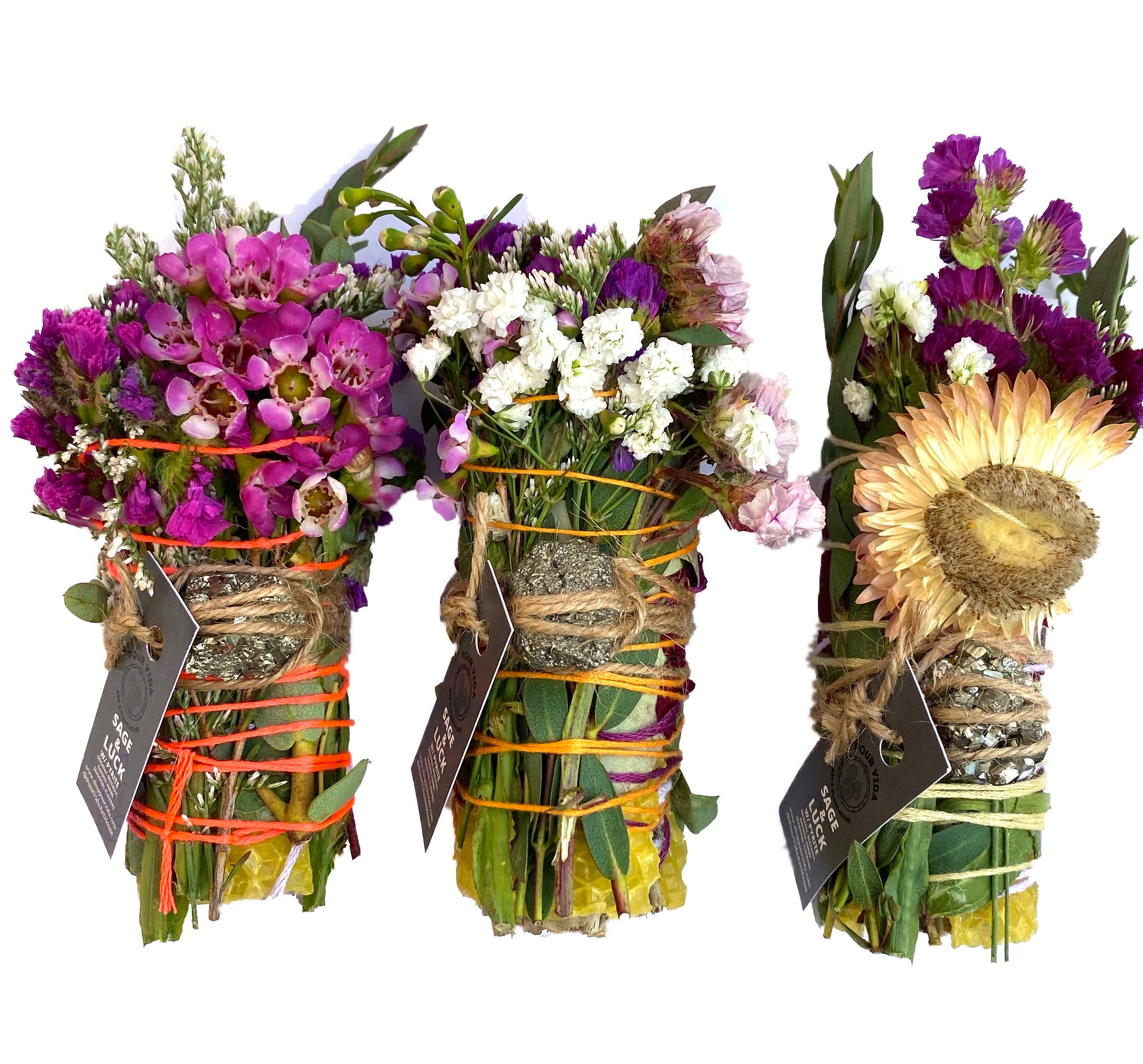 Pour Vida - Wholesale Sage Bundle - 4" Sage Wands w/ Crystals & Beeswax9