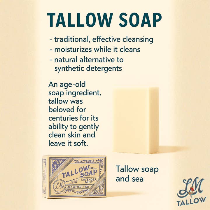 All-Natural Tallow Soap - Lavender Mint & Unscented Bar Soap with Grass-Fed Beef Tallow for wholesale by Lady May Tallow