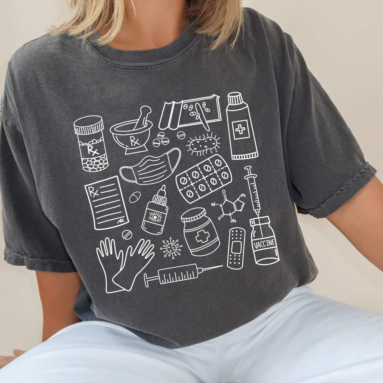 Meg Ann Co. - Wholesale Screen Printed T-Shirt - Unisex - Pharmacy Doodle T-Shirt2