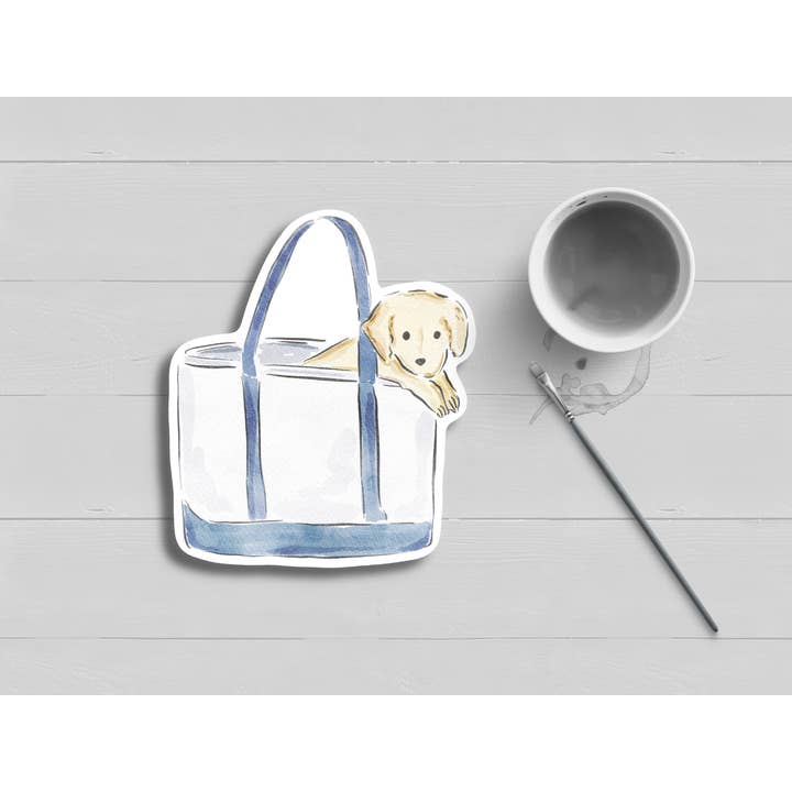 Golden Retriever Valp/Dog Beach Tote Kustklistermärke för wholesale av WonderfullyWrittenCo