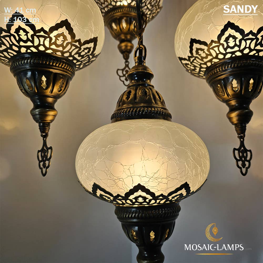 Mosaic Lamps – wholesale Chandelier/hanging light – Clear Cracked Ottoman Chandelier, 5 Globe Moroccan Chandelie8