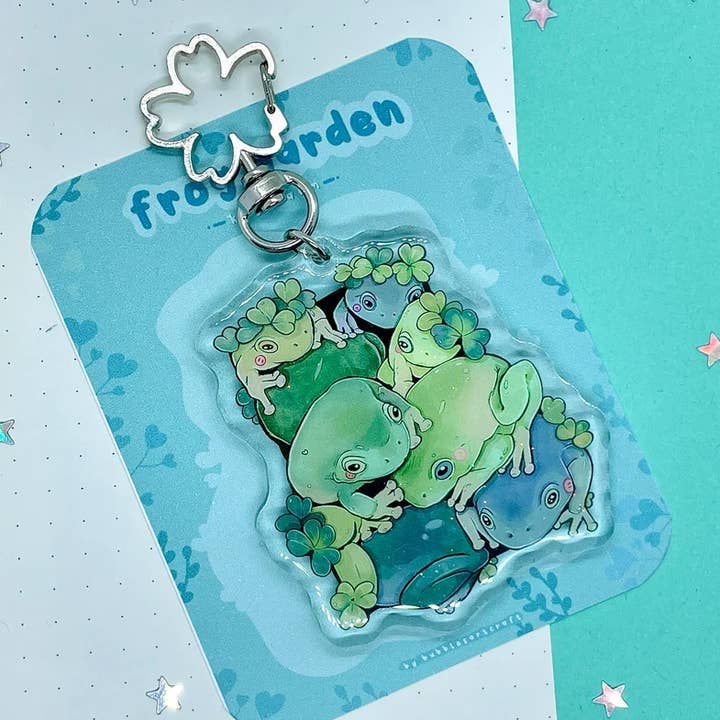 Frog Garden Keycharm | Glitter Keychain | Key Accessories for wholesale by BubblesArtCraft