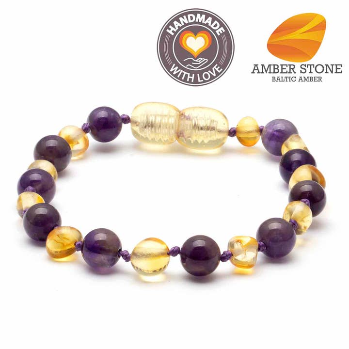 Baltic amber & amethyst bracelet 9 for wholesale by Amber Stone