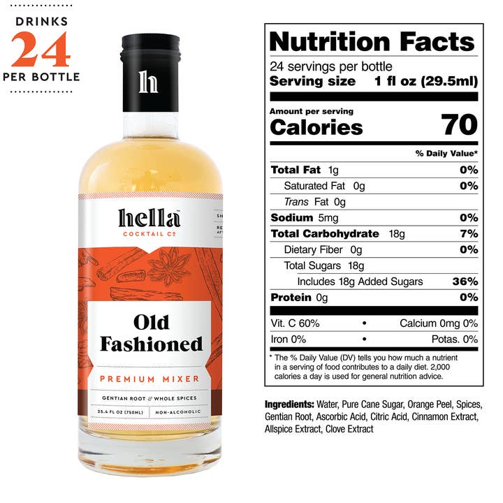 Hella Cocktail Co. - Wholesale Cocktail Mix/Syrup - Cocktail Mixer: Old Fashioned, 750ml (Case Pack of 6)1