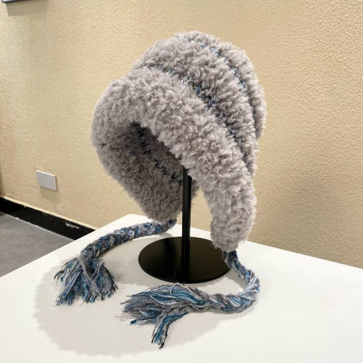 Funkyrel® Atzbranding Limited - Wholesale Beanie - Women's - Haila - Plush & Heavyweight Color-Block Earflap Beanie with Tassels3