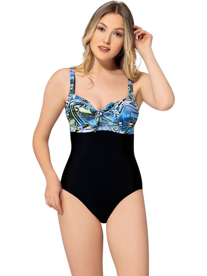 Costume da bagno taglie forti Argisa con fiocco in cima turchese per la vendita all'ingrosso da parte di Argisa