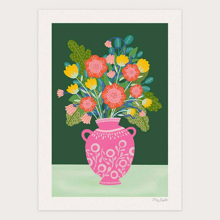 Flowers in a Vase 2 Art Print – Colourful Abstract Floral for wholesale by Maz Leyden