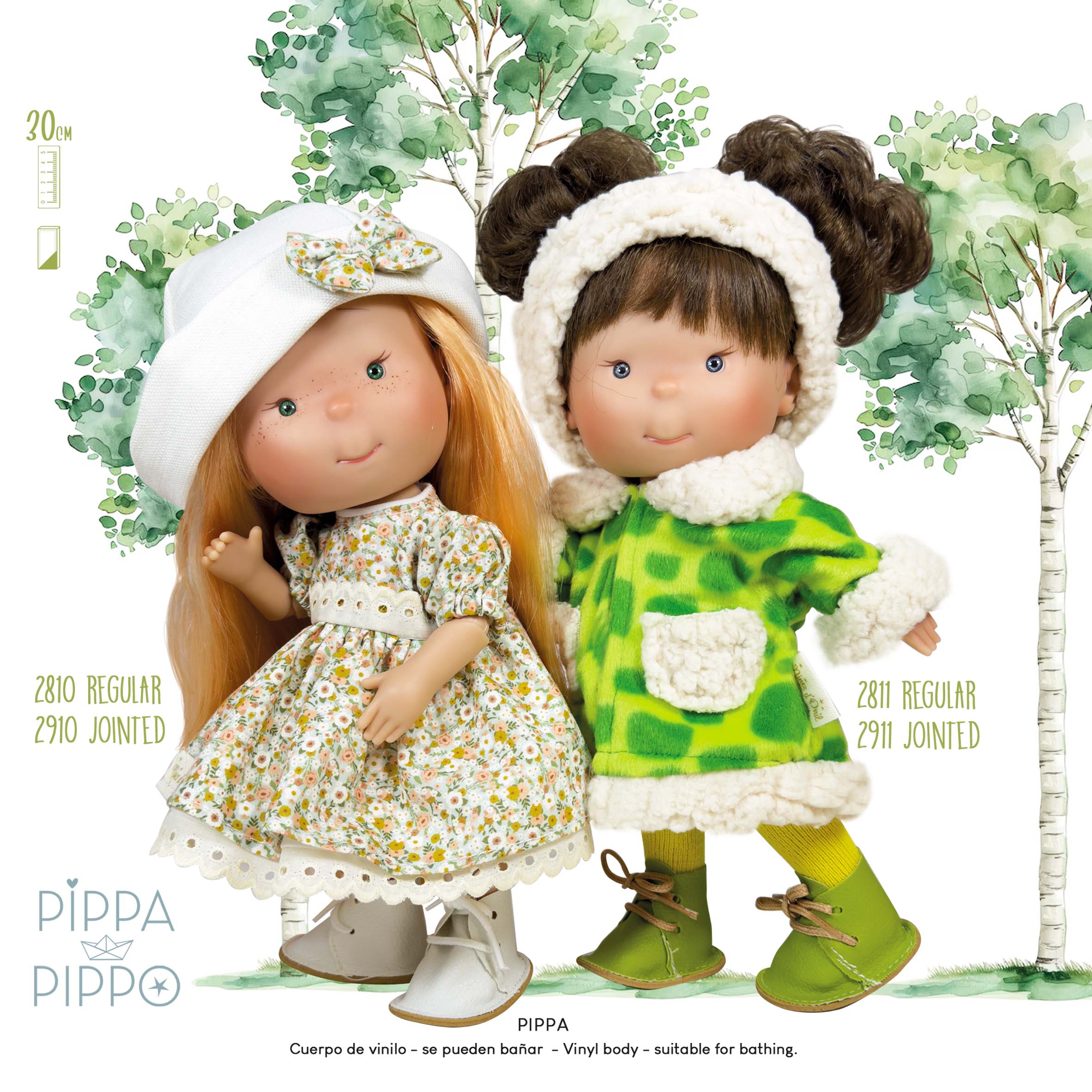 Nines Artesanals d'Onil Dolls – wholesale Docka - Barn – Pippa Docka med grön rock1