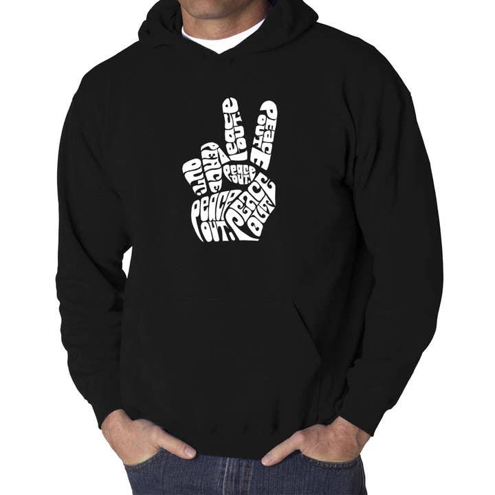 Men's Word Art Hooded Sweatshirt - Peace Out for wholesale by LA Pop Art