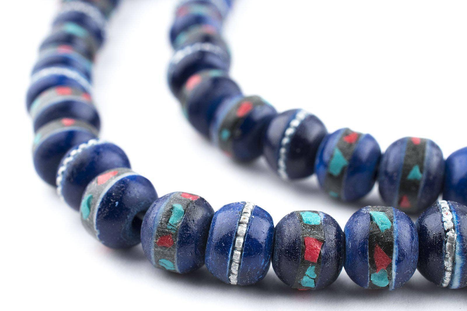 The Bead Chest - Wholesale Beads - 10mm Cobalt Blue Inlaid Yak Bone Mala Beads1