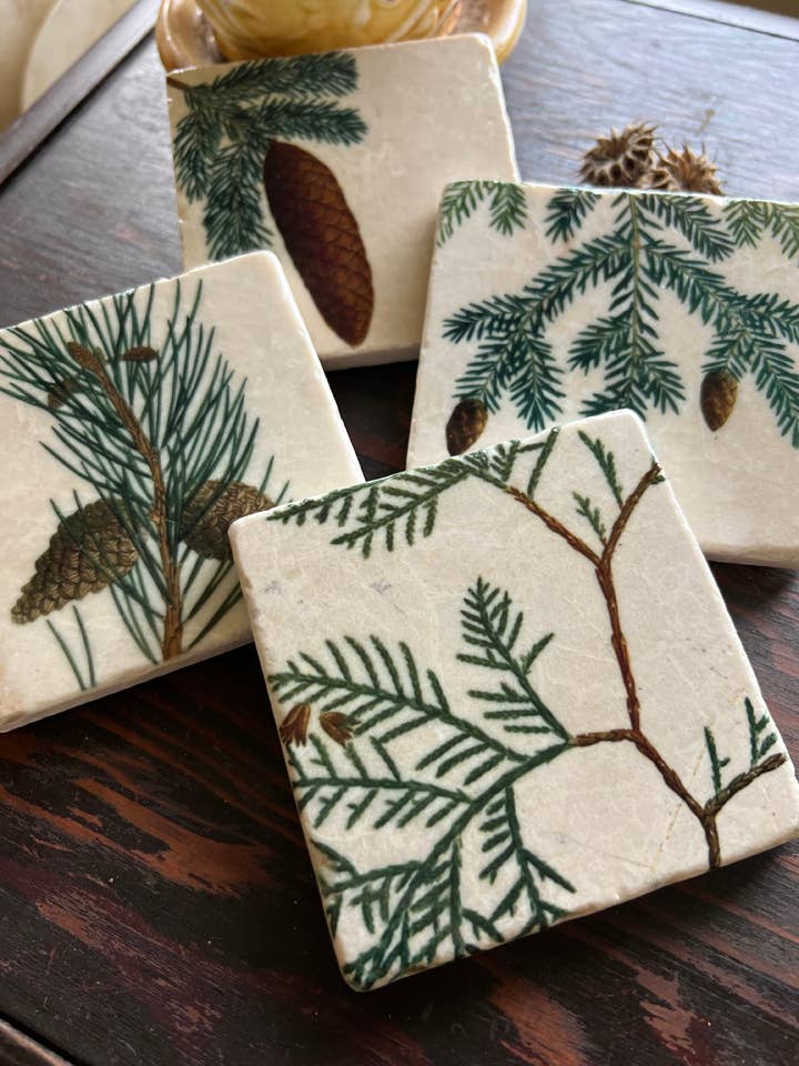 Pinecones stone coasters - case of 4 for wholesale by The Painted Lily