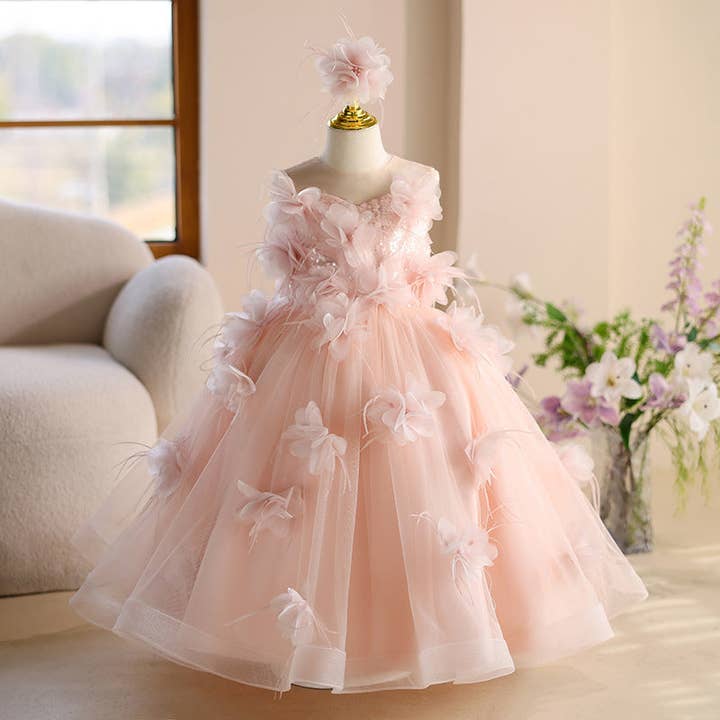 Robe maxi en tulle rose pour fille, 2-12 ans pour la vente par shoplittleswan