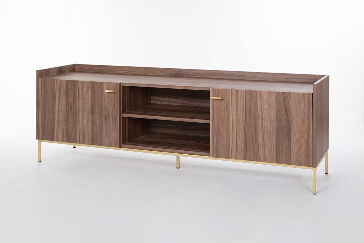 Gdeco - Vente Console - Meuble TV avec 2 portes et 2 compartiments. Mélamine noyer empereur 19 mm1