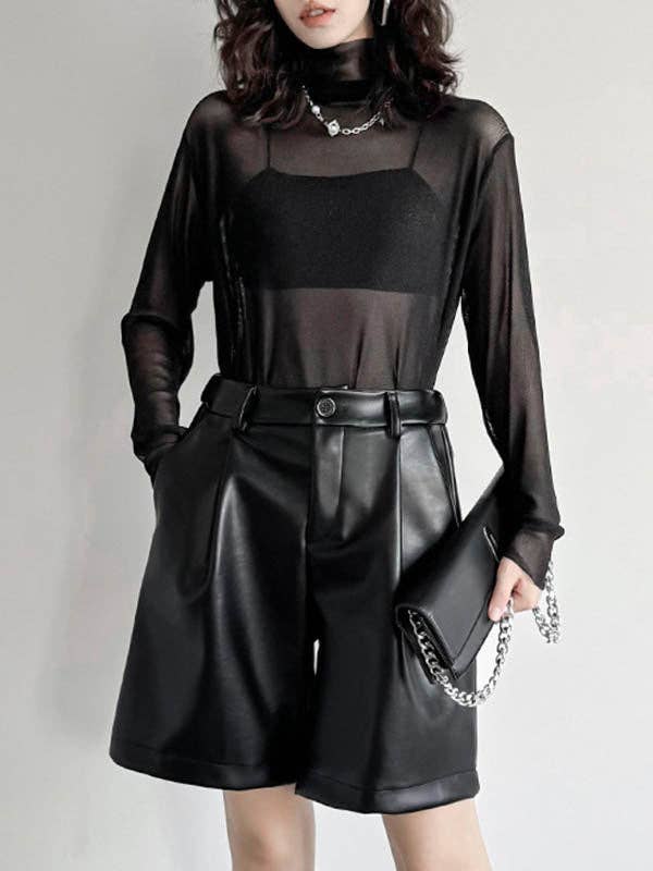 BLACK Loose Straight Leg High-Waisted Pleated Split-Joint Shorts for wholesale on Faire2