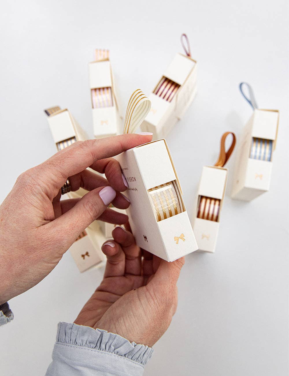 Bespoke Letterpress - Wholesale Ribbon – Gift wrapping - Cream Gold Foil Striped Ribbon - 10 metres1