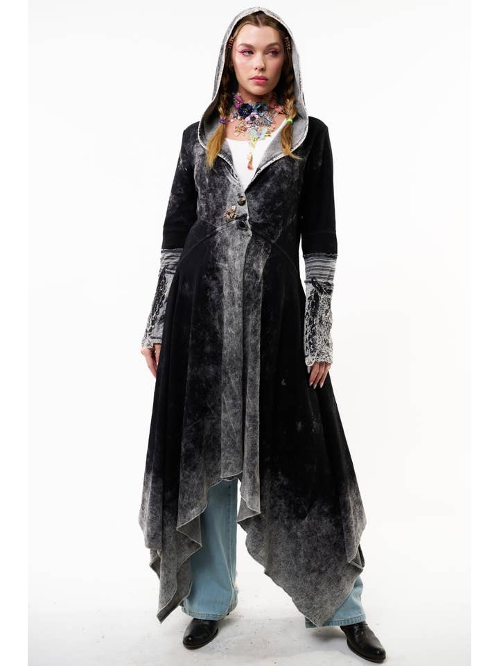 Black Acid Wash Forest Goddess French Terry Coat for wholesale on Faire