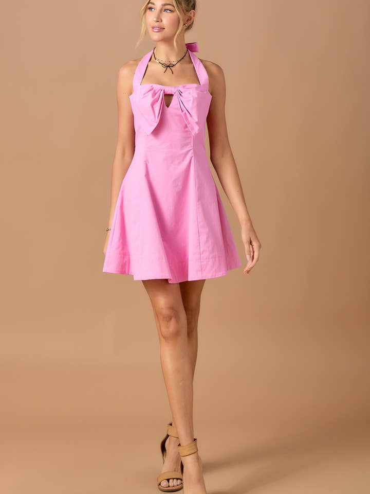 BABY PINK - Wholesale Dress - Women's - Big ribbon chest sleeveless mini dress3