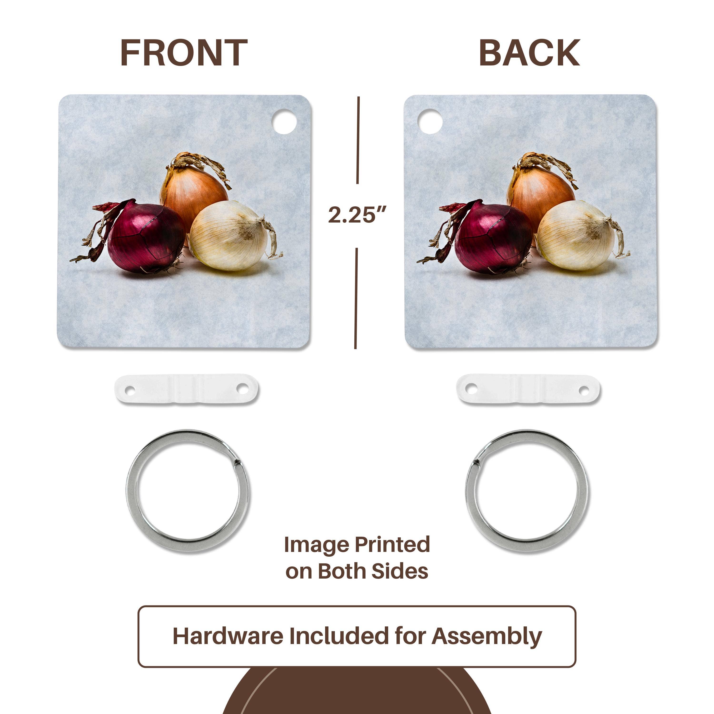 3dRose – wholesale Keychain – Unisex – 3dRose, White, red, brown onions, silver color background, Key Chain4