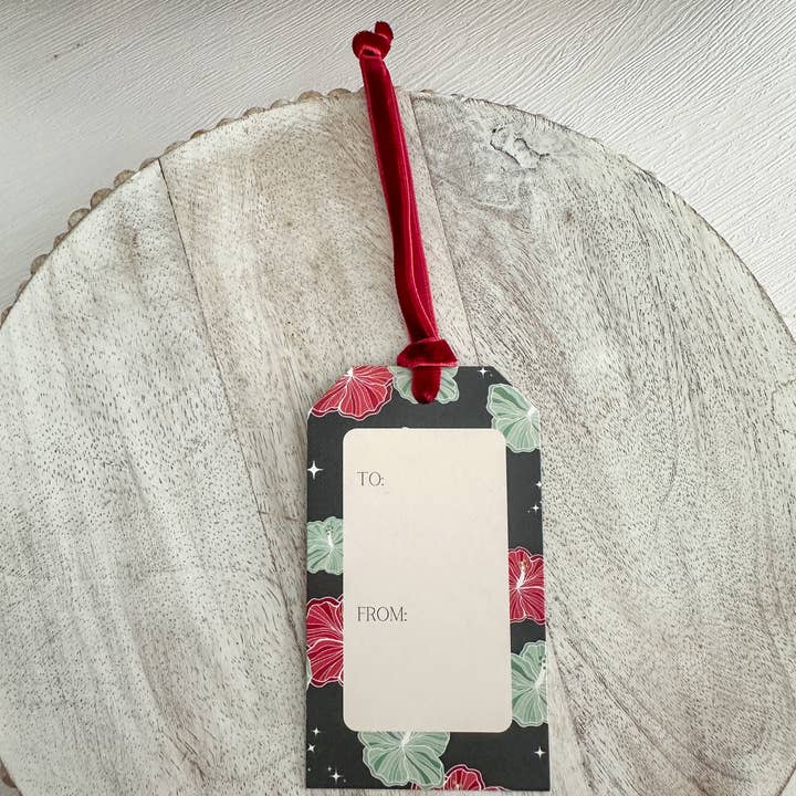 Design Jord - Wholesale Gift Tag - Makana Tags - Set of 5 in Christmas Hibiscus3