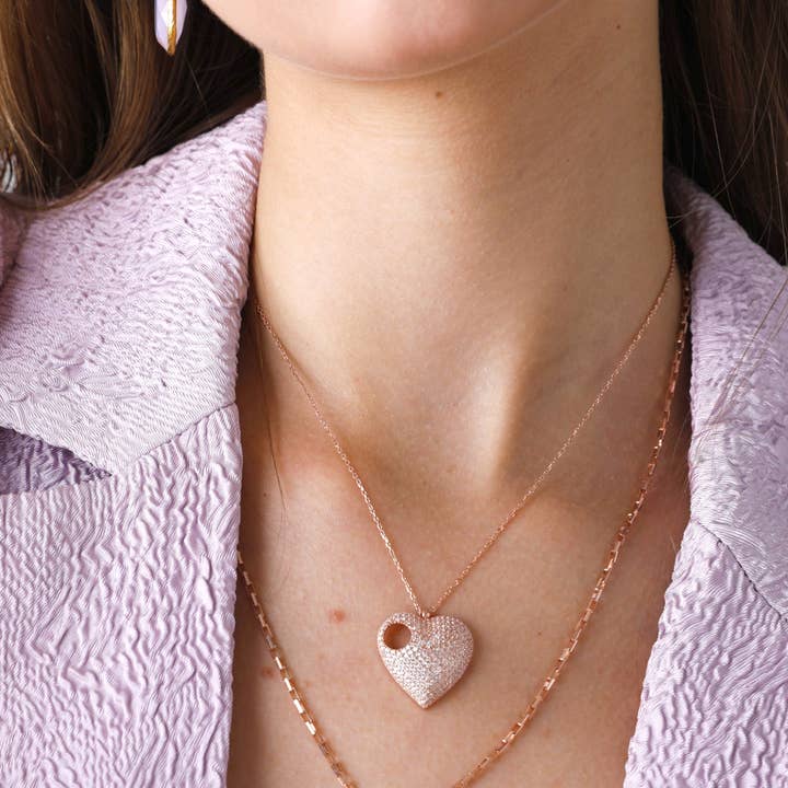 Sparkle Heart Necklace - With Hole Design for wholesale by ZEYZEY