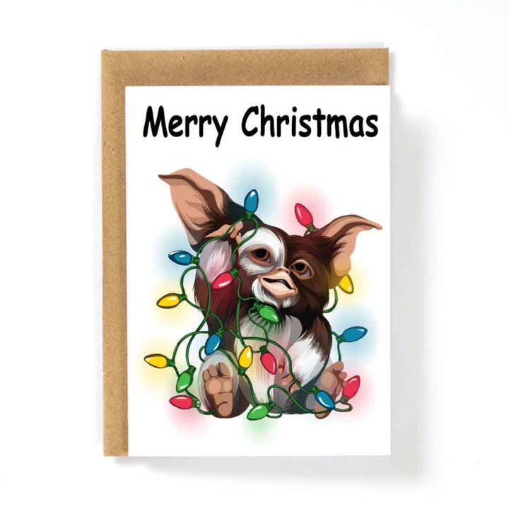Gremlins Gizmo Merry Christmas Card for wholesale by HotAvocado.com