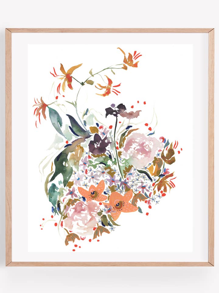 Impresión de Arte Floral en Acuarela con Arreglo Jazzy (Disponible en Tamaño Mayor) para venta al por mayor de Persika Design Co.