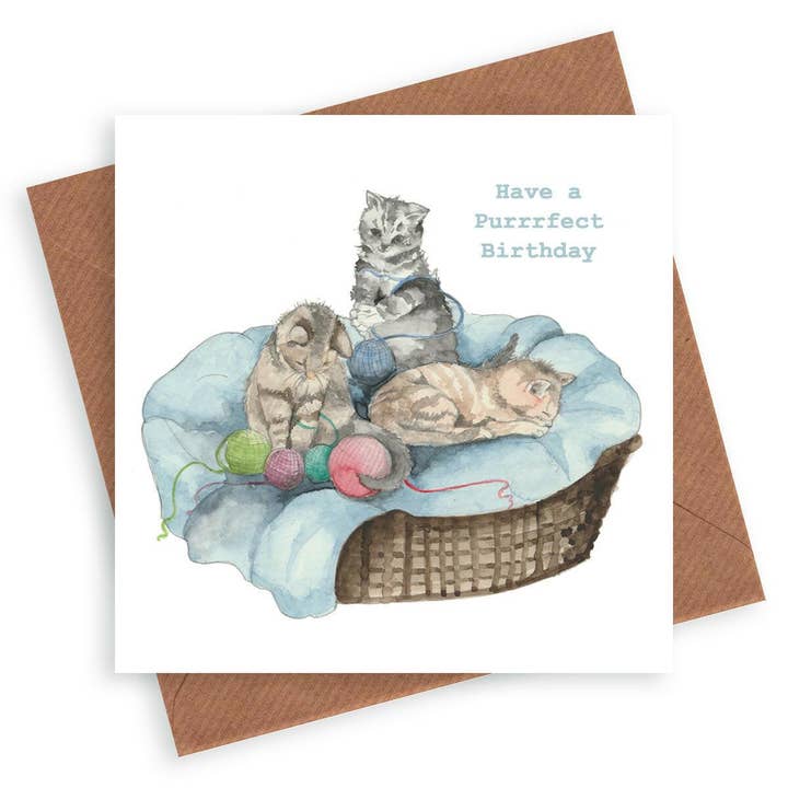 Birthday Greeting Card – Cute Kitten Card With Kraft Envelope | Luxury Handmade for wholesale by Crumble & Core