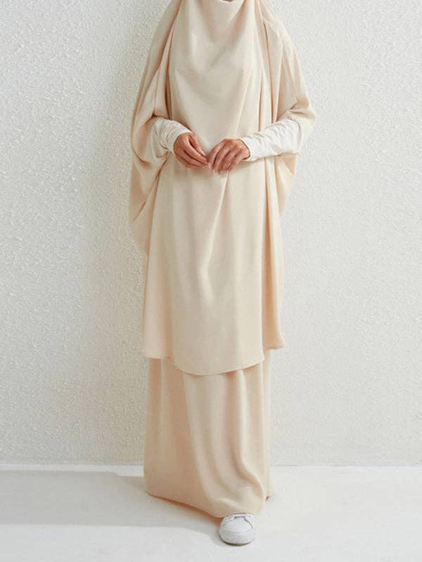 Sheer Trend - Wholesale Top & Skirt Set - Women's - Batwing Sleeves Long Sleeves Muslim Solid Color High Neck Shirts Top + Skirts Bottom Two Pieces Set7