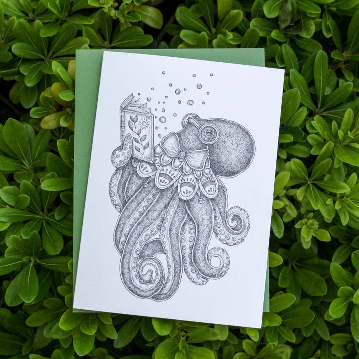 Sir Elias Mundy | Tarjeta de felicitación con forma de libro Octopus para venta al por mayor de Mackenzie Myrick Studio