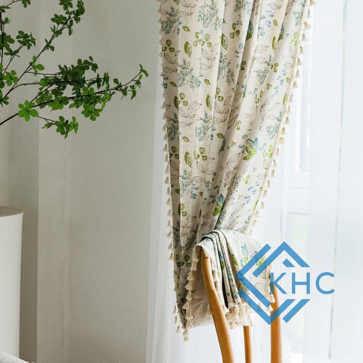 KHC – wholesale Curtain – 100% Cotton Green Floral Eyelet Bohemian 5 Feet Curtain1