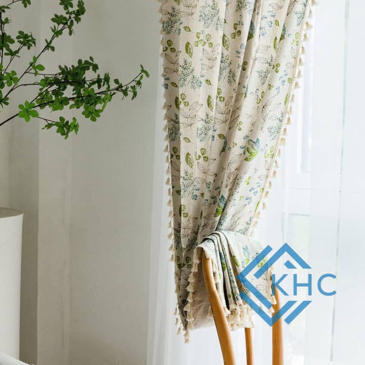KHC – wholesale Curtain – 100% Cotton Green Floral Eyelet Bohemian 5 Feet Curtain1