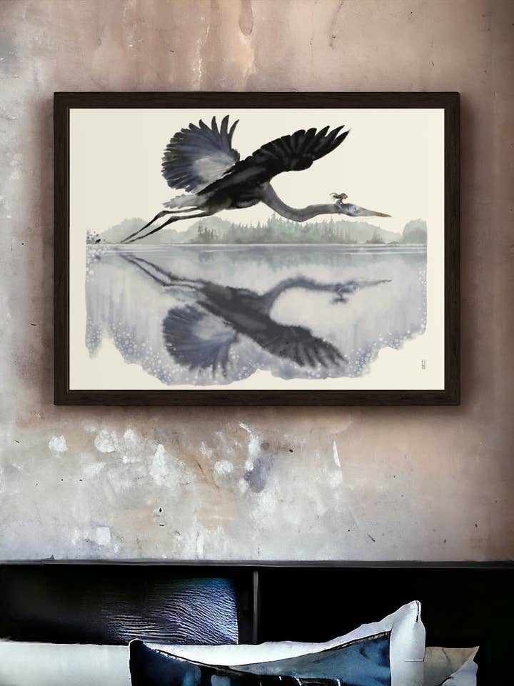 Flying Great Blue | Œuvre d'art signée par l'artiste pour la vente par Mark Ludy Art Books & Games